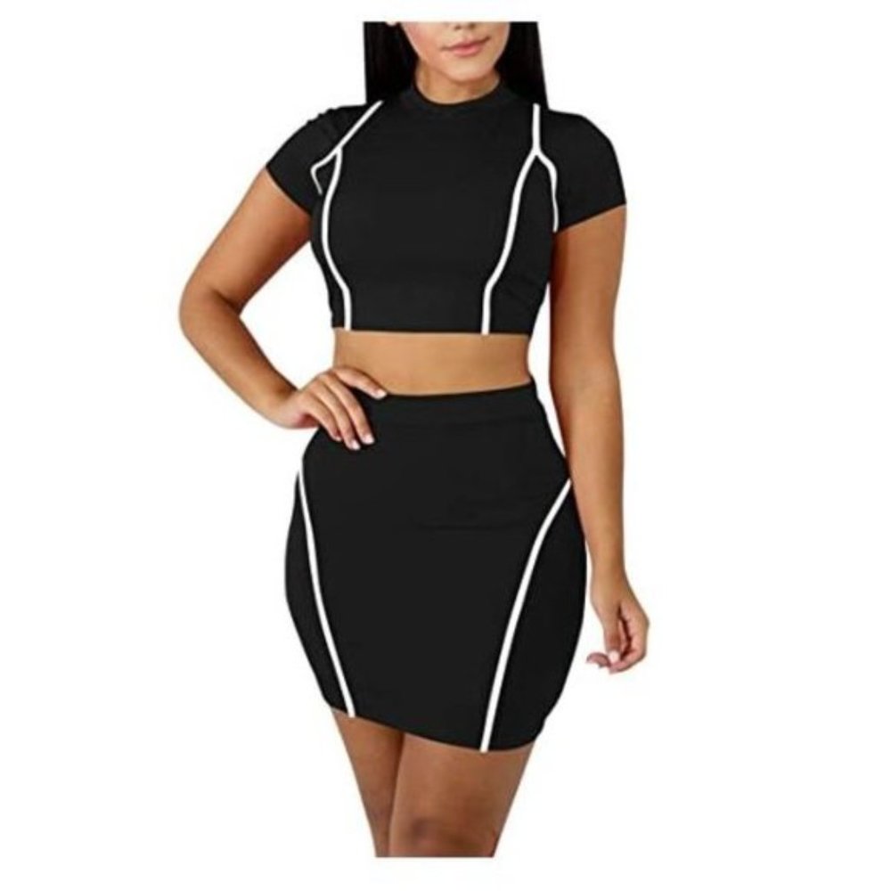Mokoru Women's Sexy 2 Piece Crop Top Bodycon Set